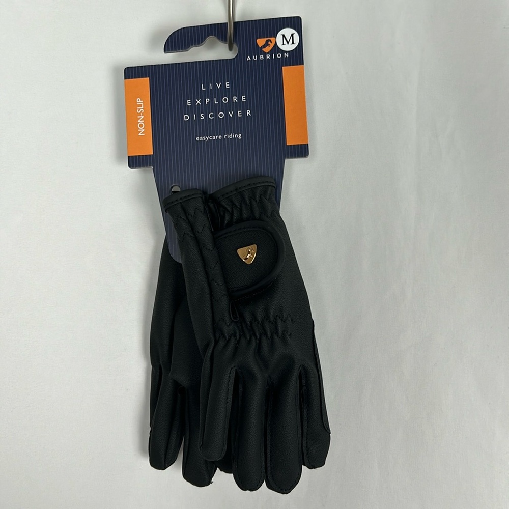NWT Aubrion Non-Slip Black Horse Riding Gloves Child -Size M